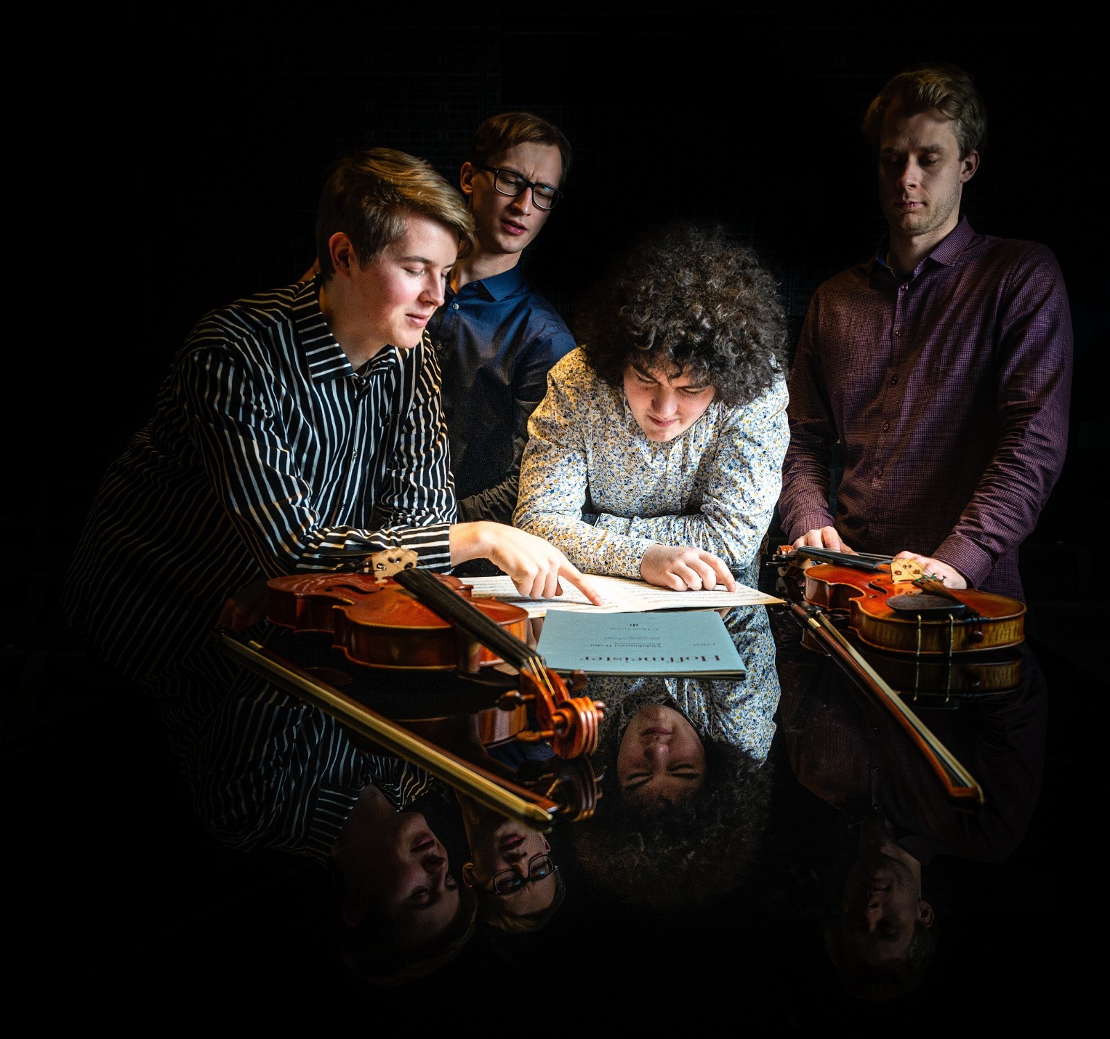 Bålder Quartet, Emil Hartikainen, violin, Vadim Grumeza, violin, Arttu Nummela, altviolin och Tommi Wesslund, cello Bålders gruppens medlemmar på bilden.