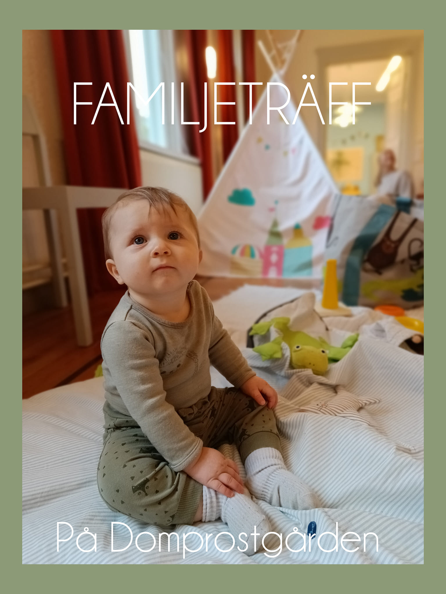 Familjeträff på Domprostgården Barn sitter på golvet.