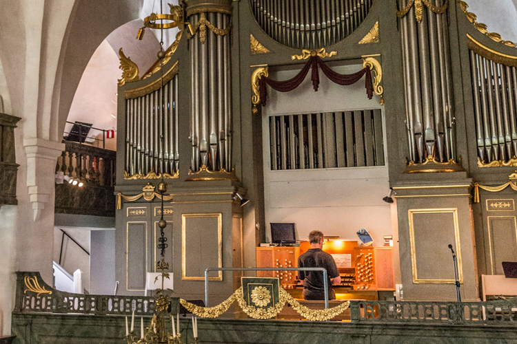 Orgelkvart i Borgå domkyrka Kantor spelar vid orgeln.