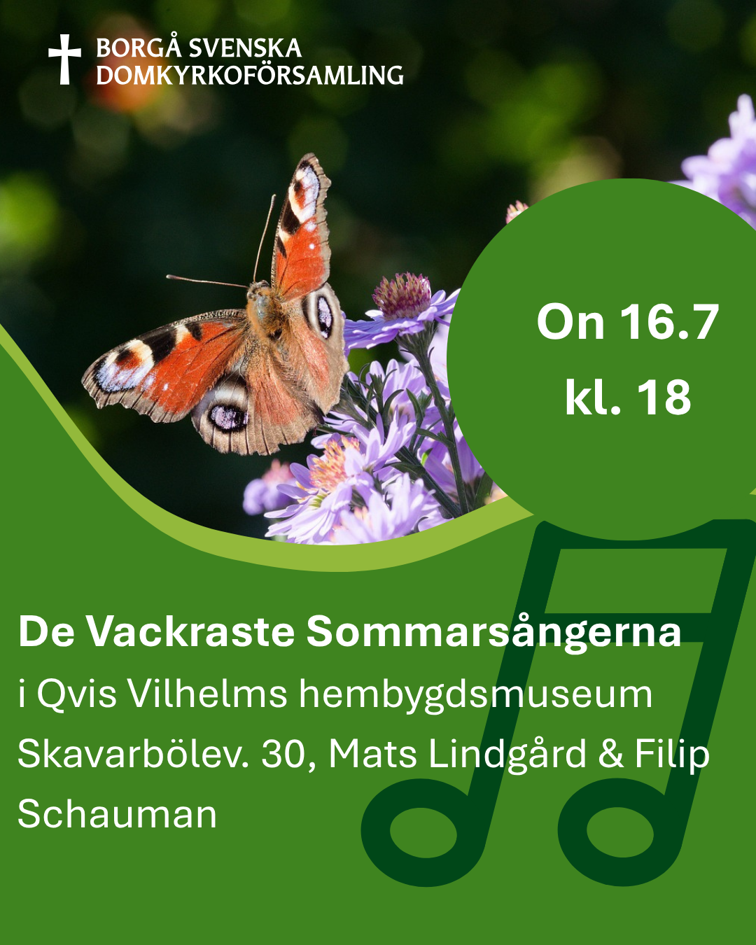 De vackraste sommarsångerna i Qvis Vilhelms stuga Bild med fjäril och blommor.