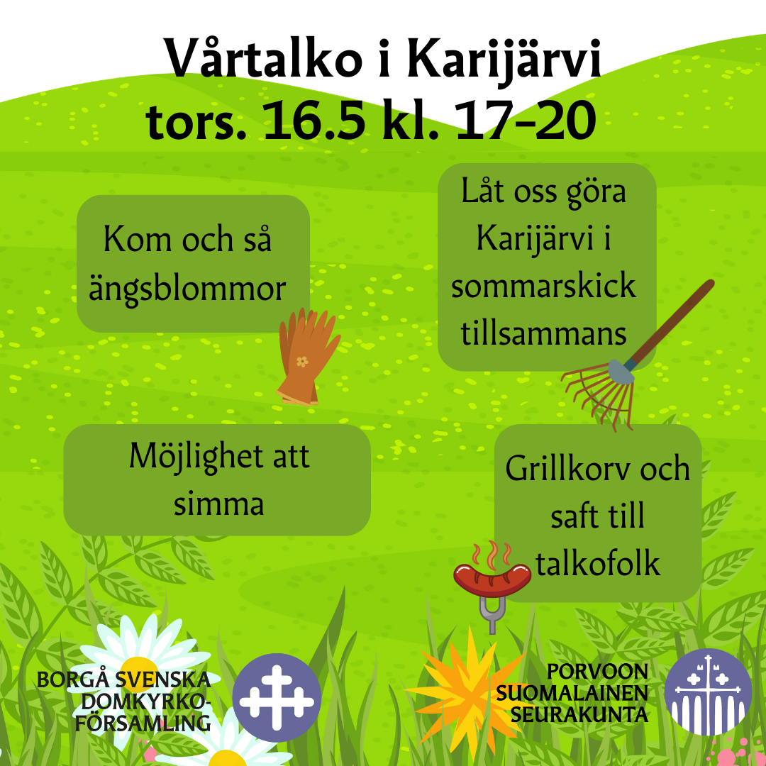 Grön bild med texten Vårtalko vid Karijärvi.