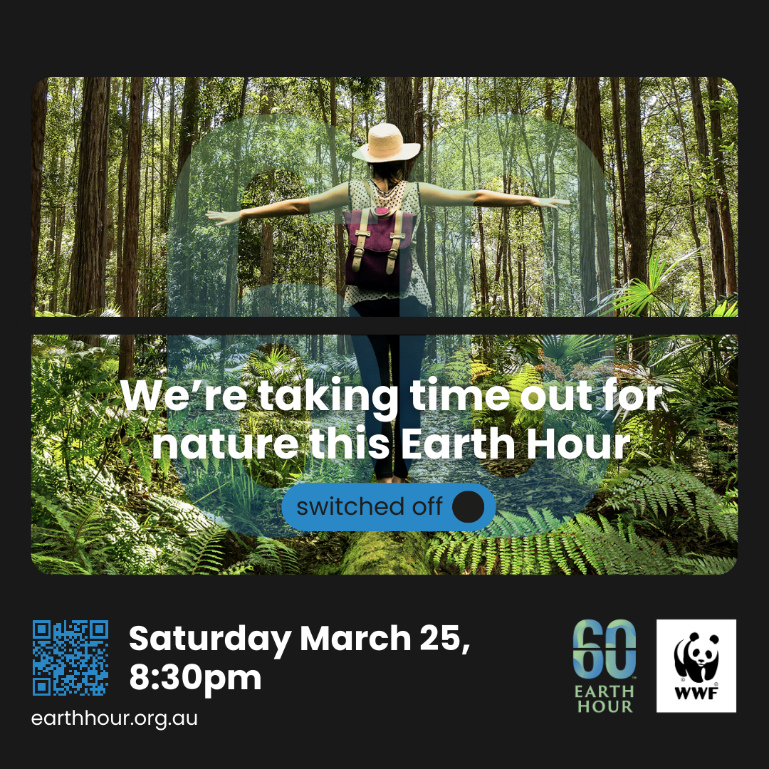 Earth Hour 2023 logon med texten We are taking time outfor nature this Earth Hour.