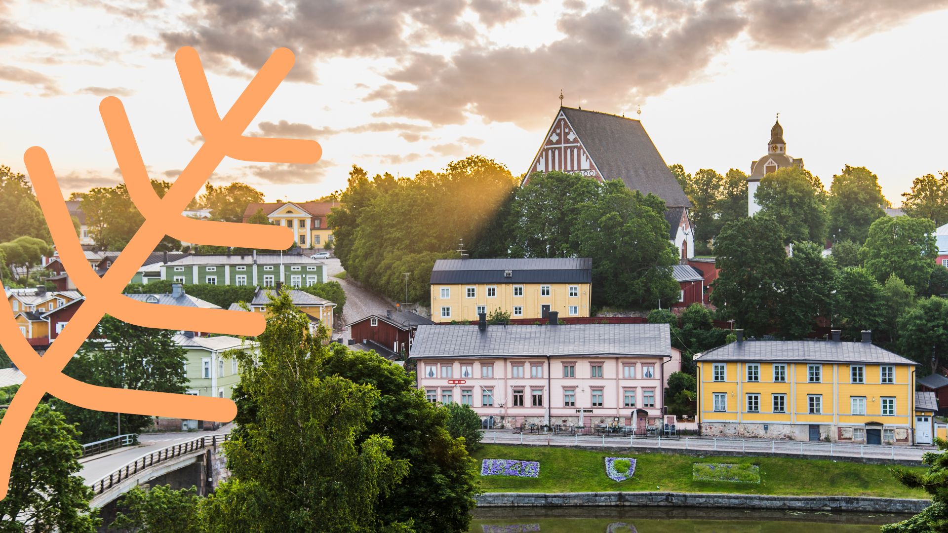 Vy av gamla Borgå, kyrkan i bakgrunden.